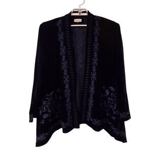 Time for Me open cardigan kimono womens XL blue velvet embroidered